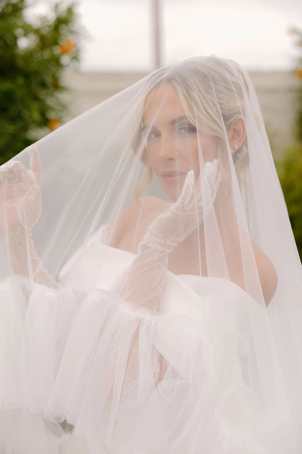 Bride wearing a wedding gown and veil