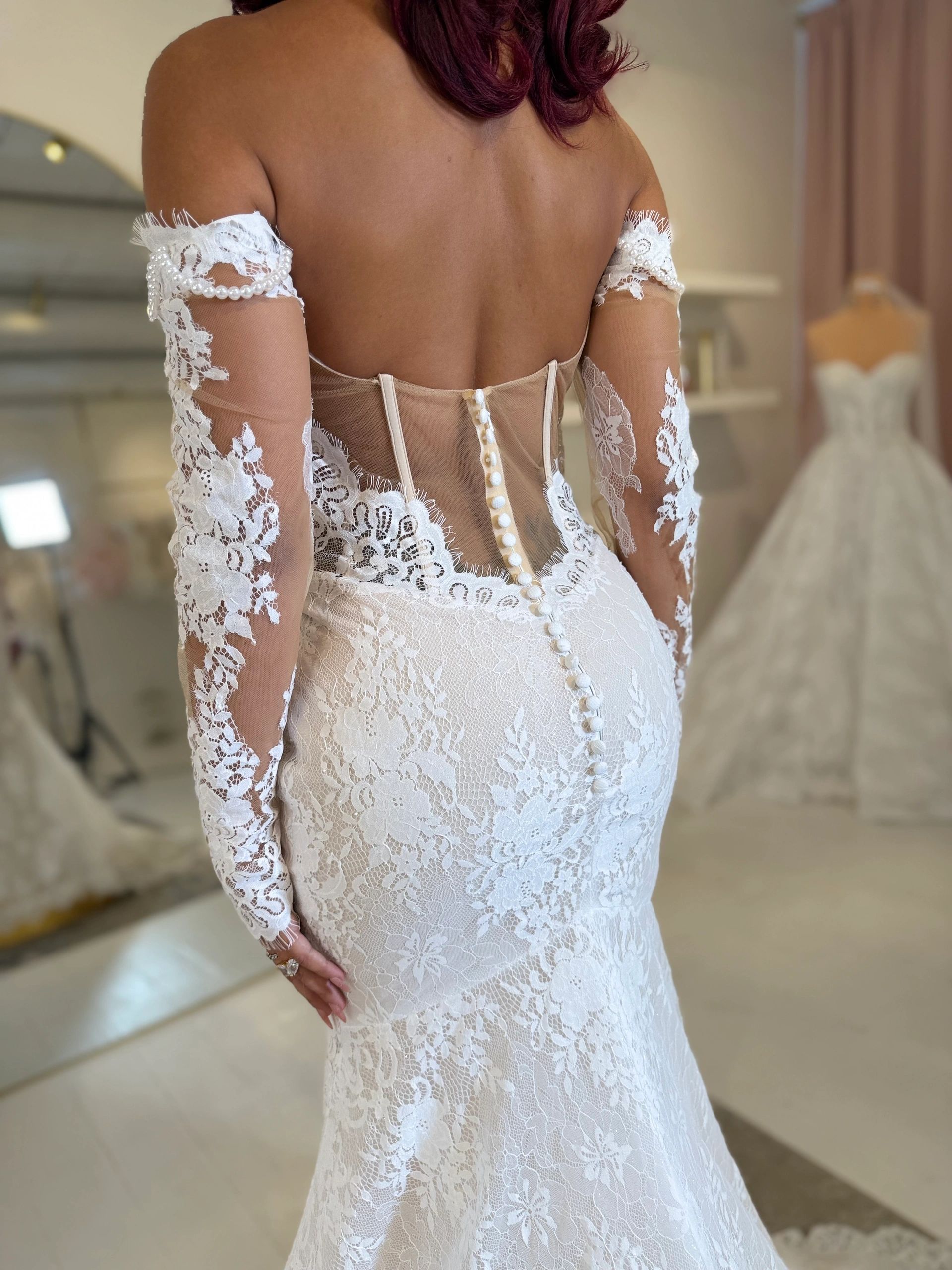 Back of lace wedding gown