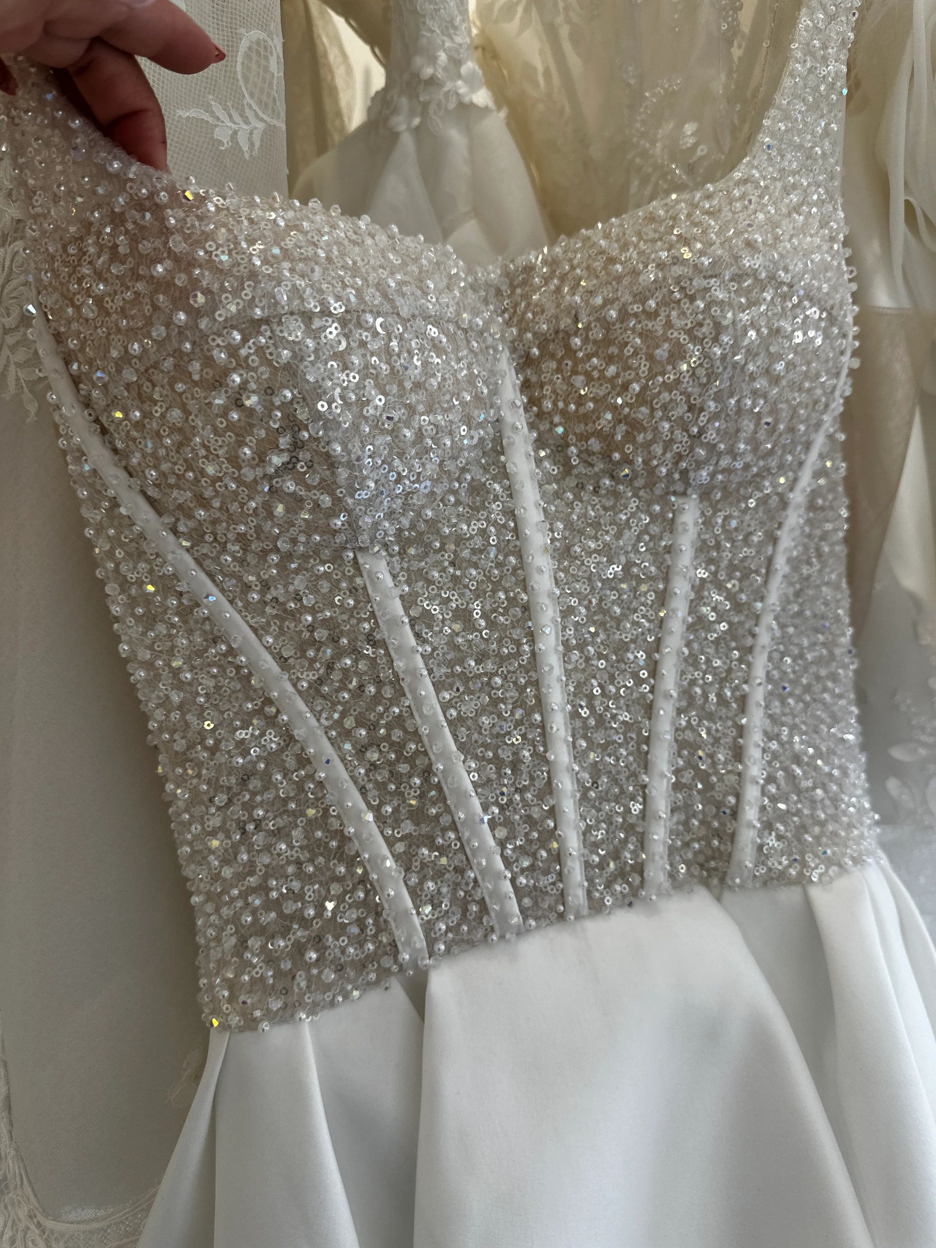 Pearl bodice wedding gown detail