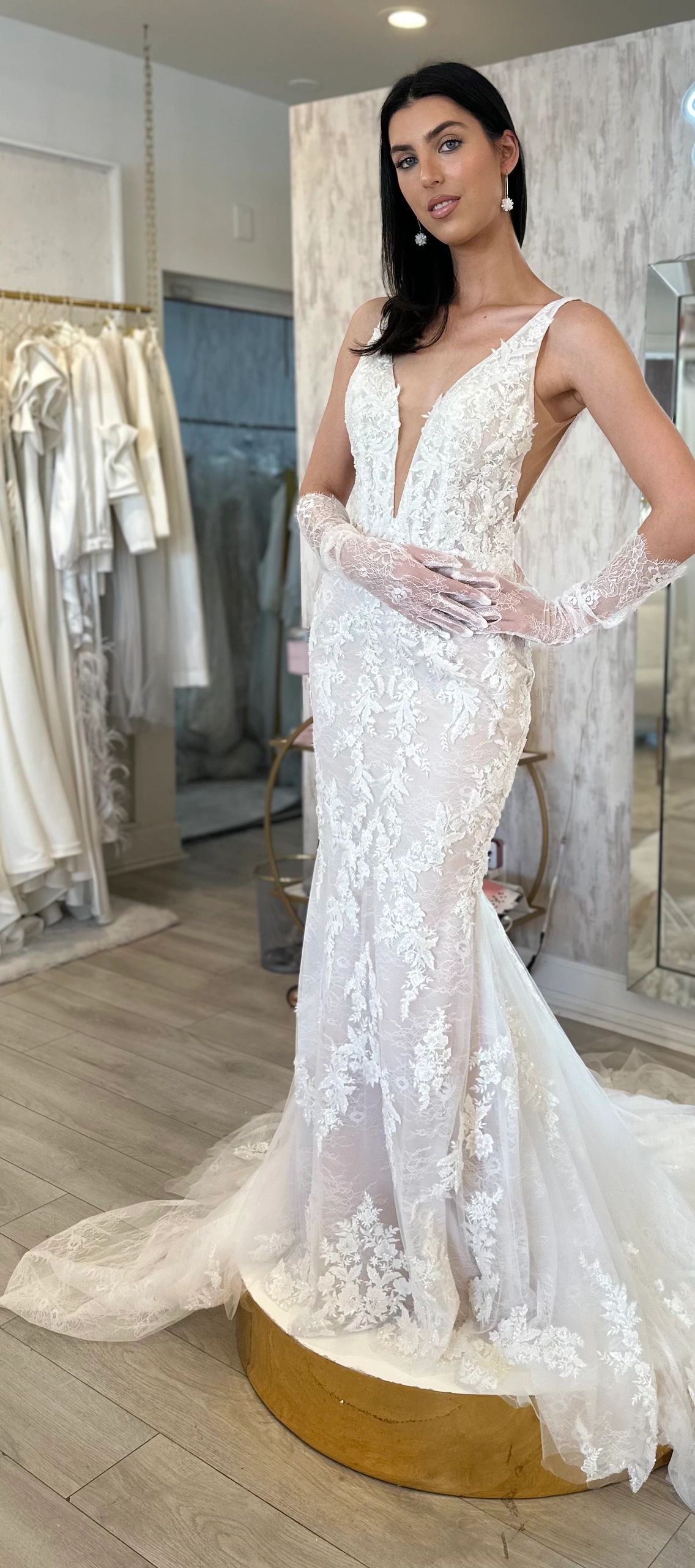 Black and white fitted wedding gown
