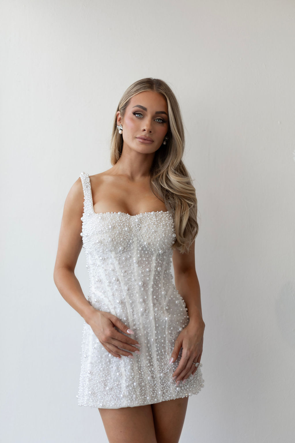 Pearl statement bridal mini dress Scottsdale